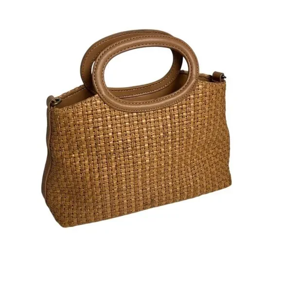 Vintage Fossil Woven Straw & Leather Top Handle Handbag Brown Casual - Picture 5 of 11